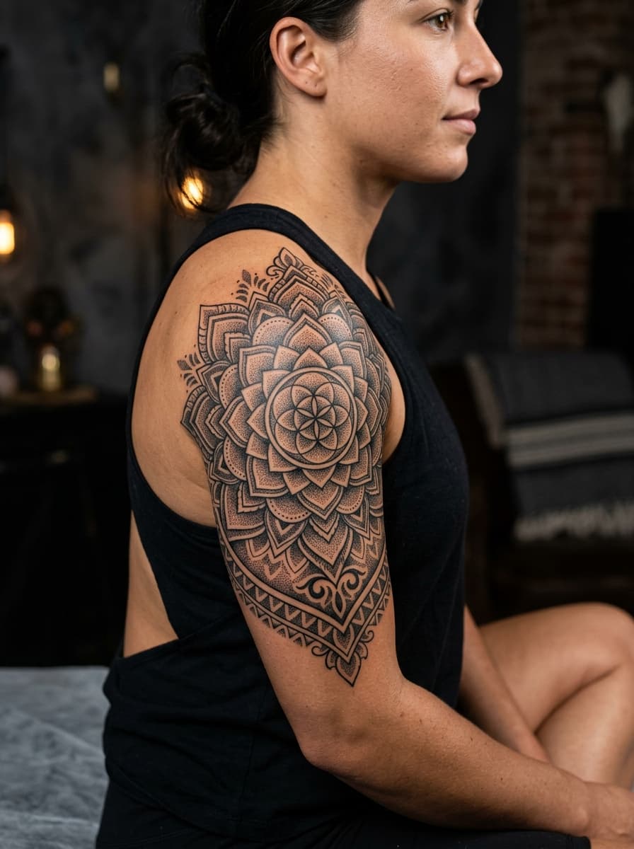 Sacred Geometry Mandala & Stippled Dotwork Cap