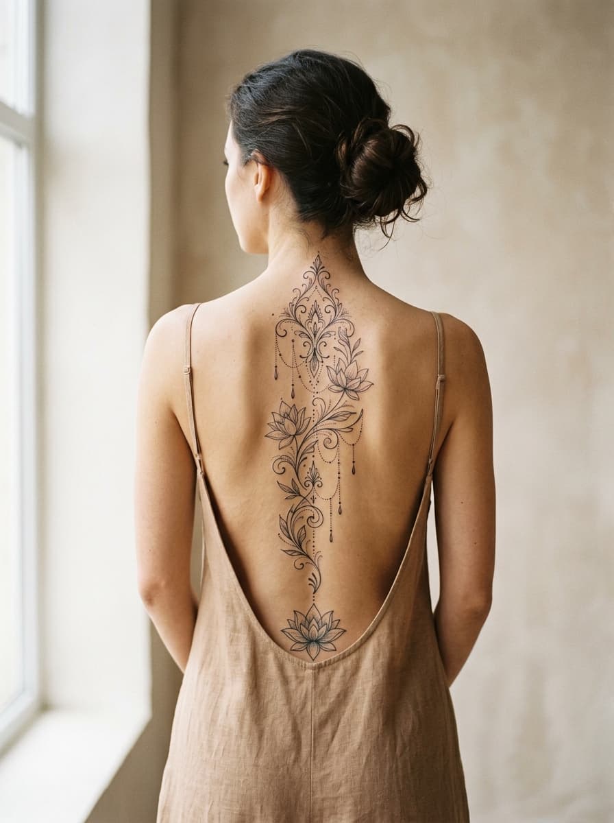 Ethereal Ornamental Lotus & Chandelier Filigree Spine
